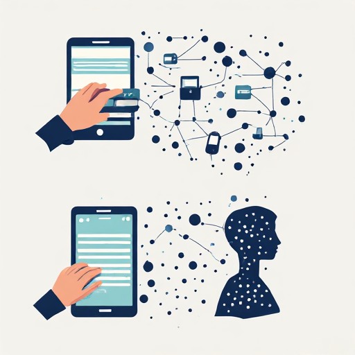 Tiga panel menggambarkan pengisian data, jejak penggunaan aplikasi, dan pembentukan profil perkiraan